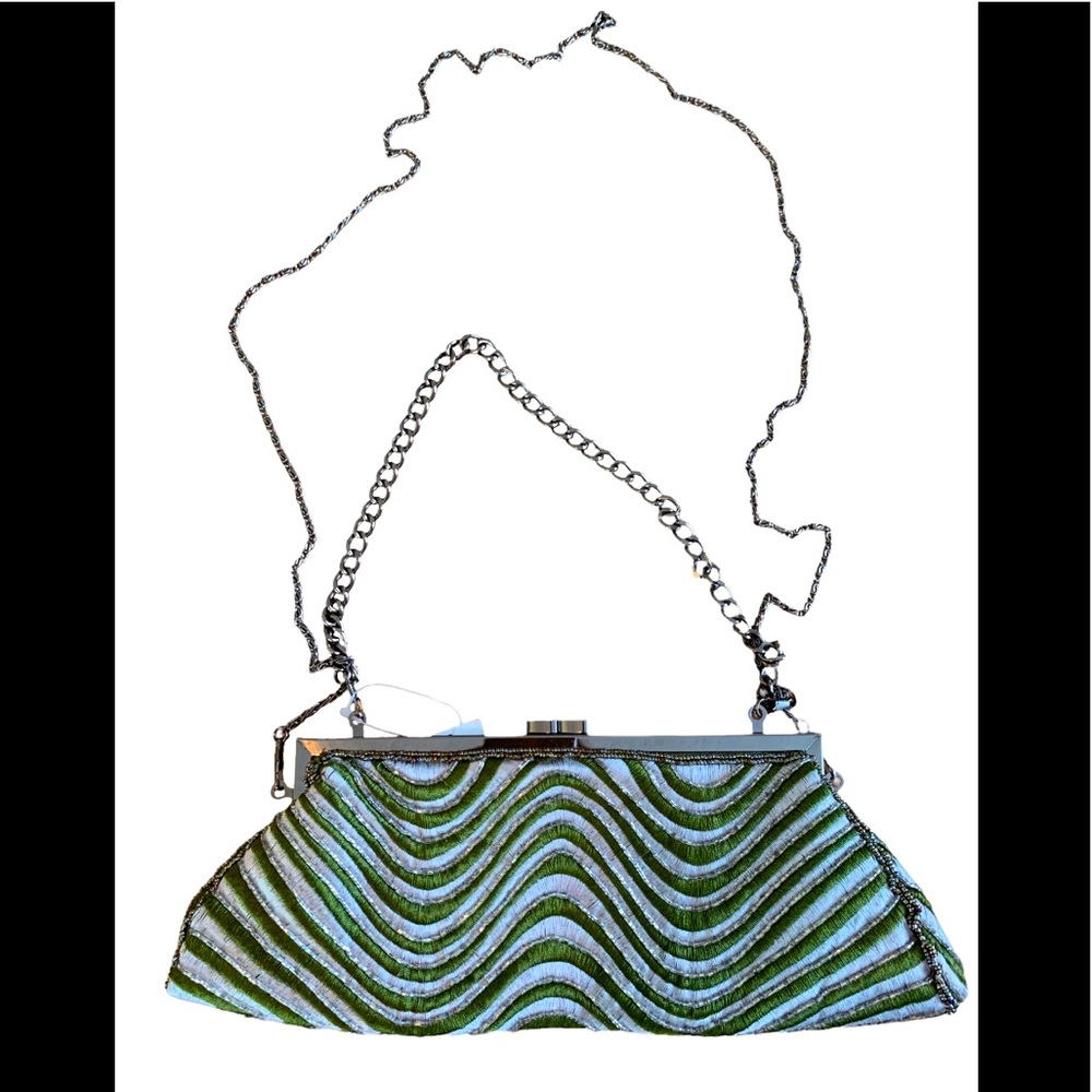 NWT shiny green & silver Jenny clutch purse